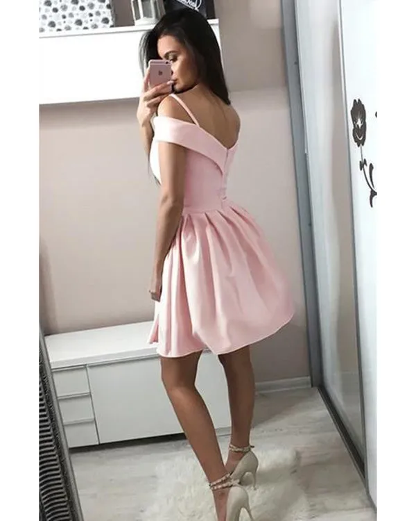 2020 Short Satin Homecoming Dresses Cap Sleeves Off The Shoulder Mini Prom Party Gowns