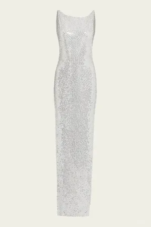 Asha Sequin Dress in White Silver