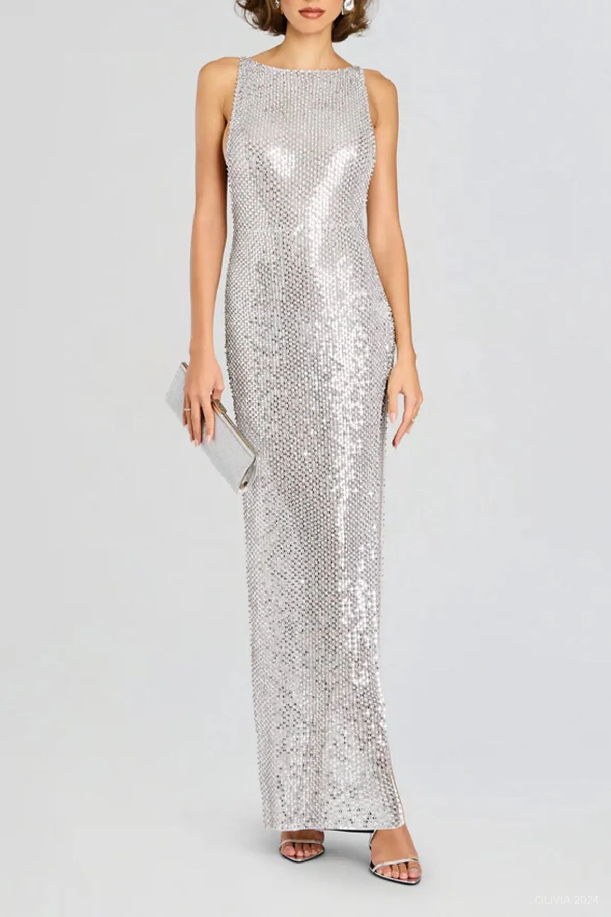 Asha Sequin Dress in White Silver