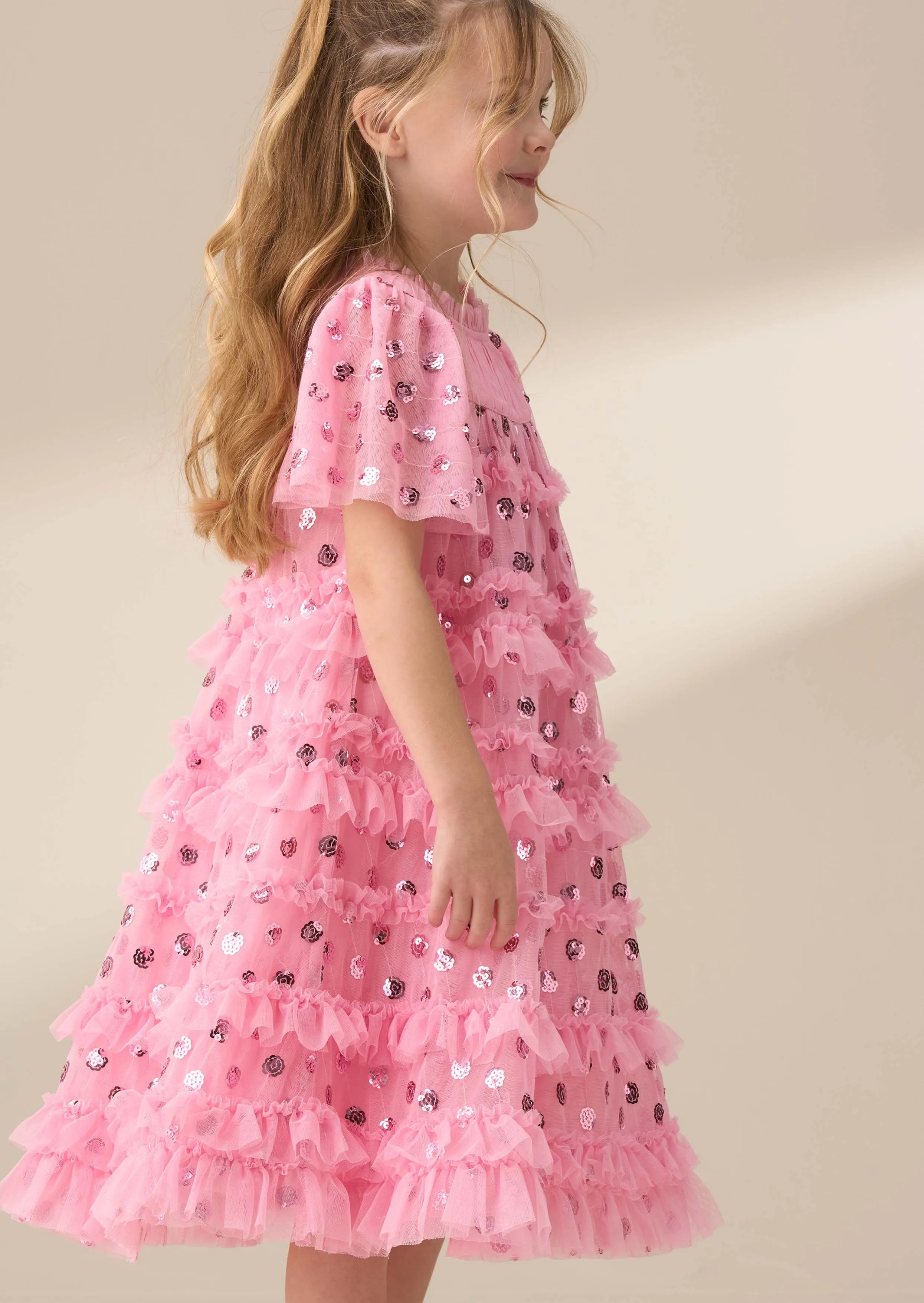 Bea Pink Mesh Frill Dress