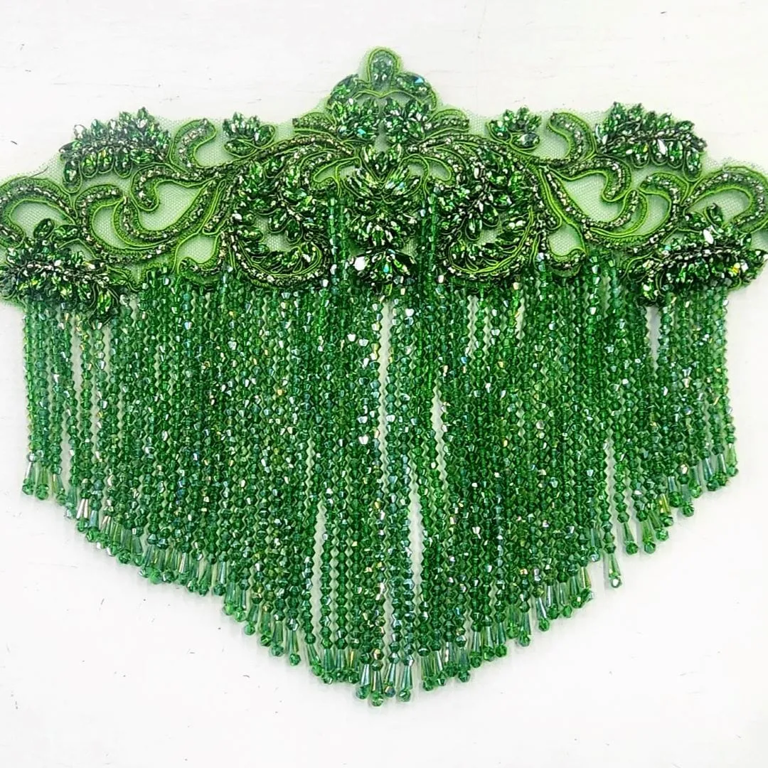 Beaded Patch With Fringing Emerald