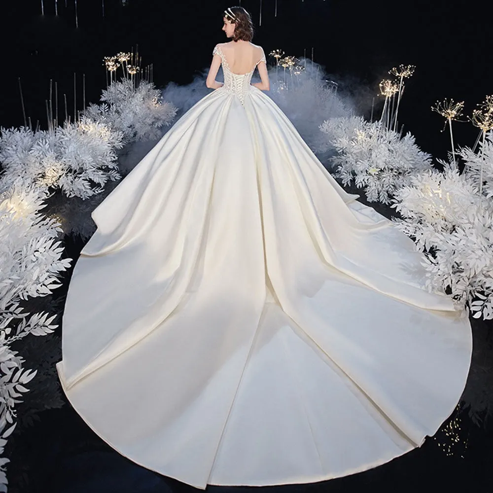 Beading Appliques Best France Satin Wedding Dresses