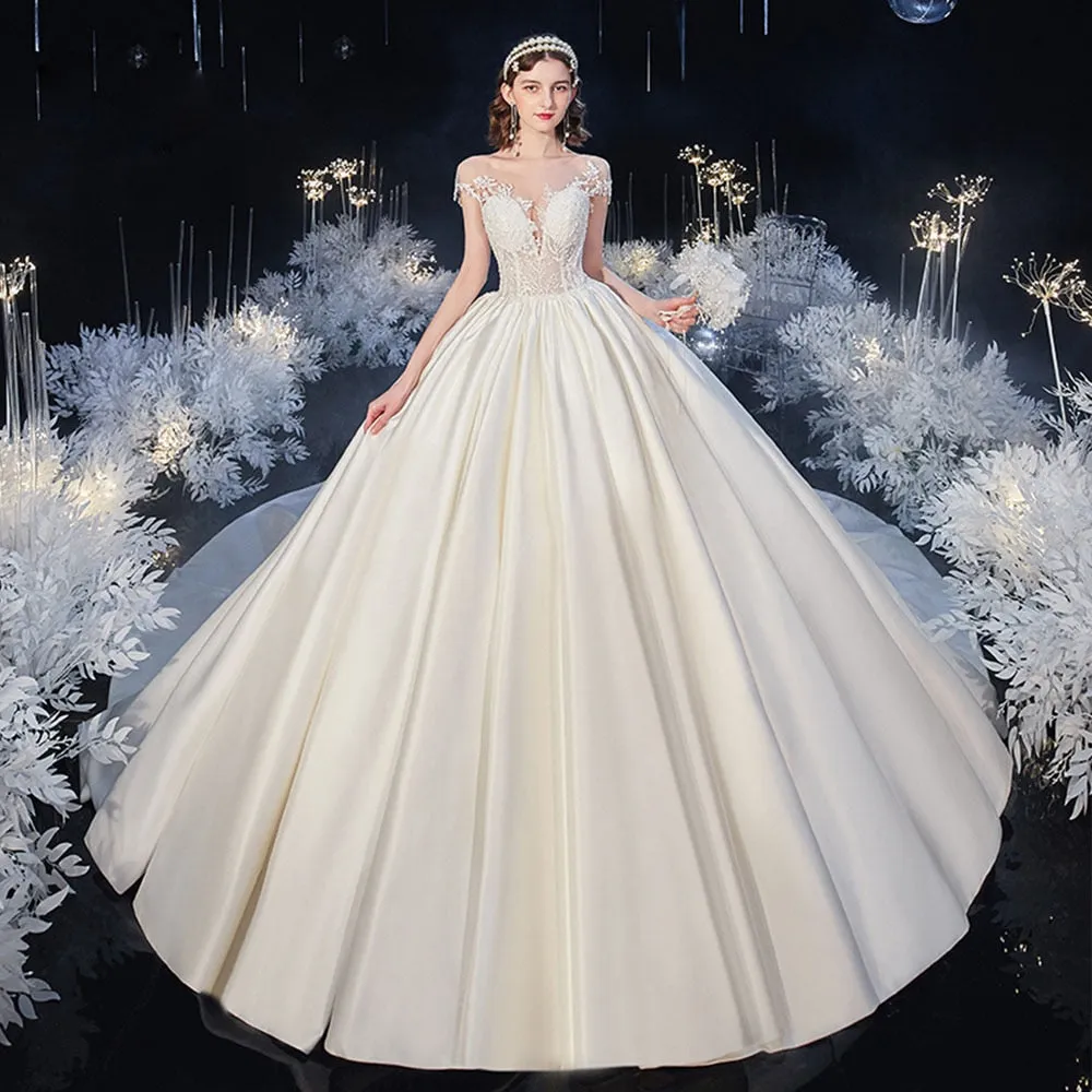 Beading Appliques Best France Satin Wedding Dresses