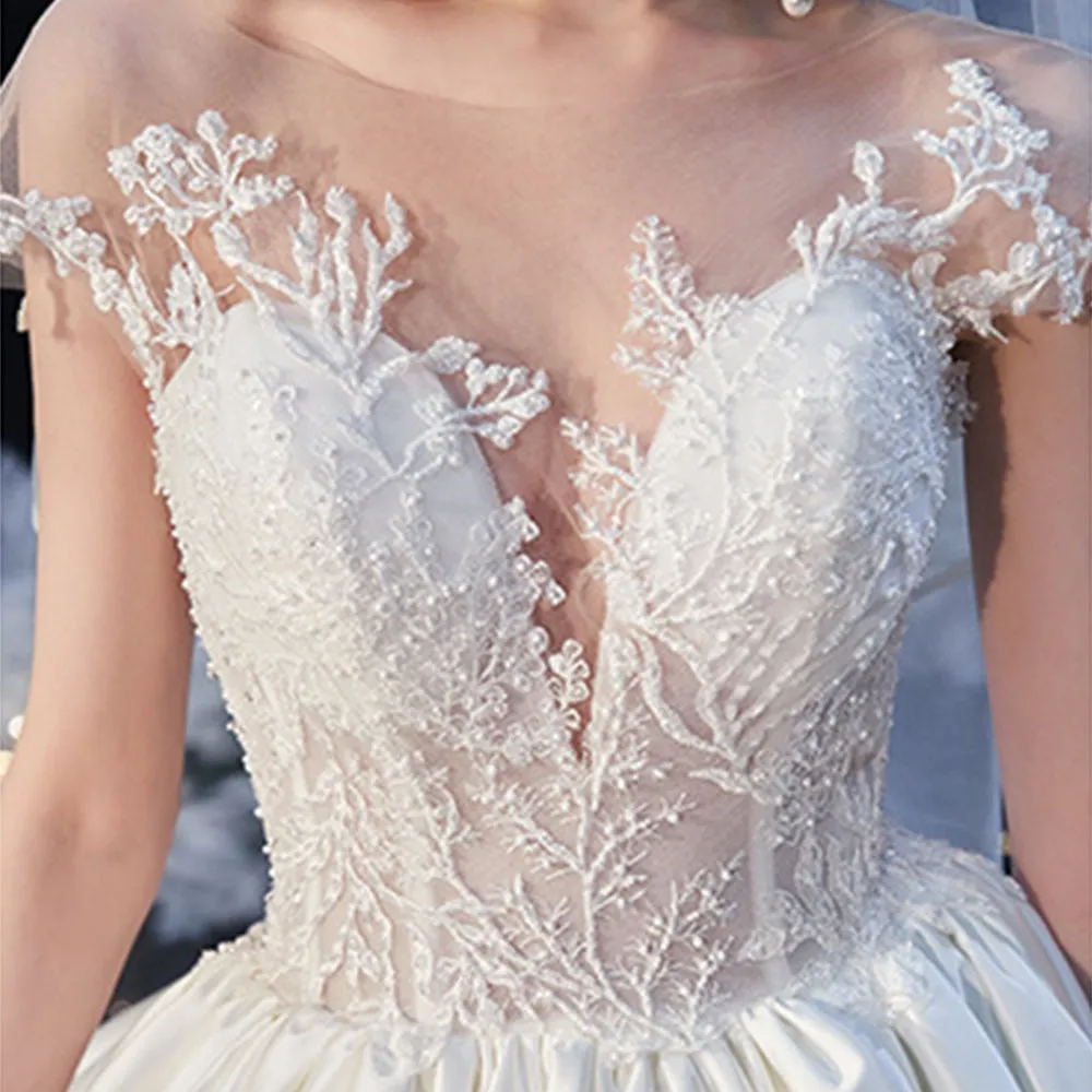 Beading Appliques Best France Satin Wedding Dresses