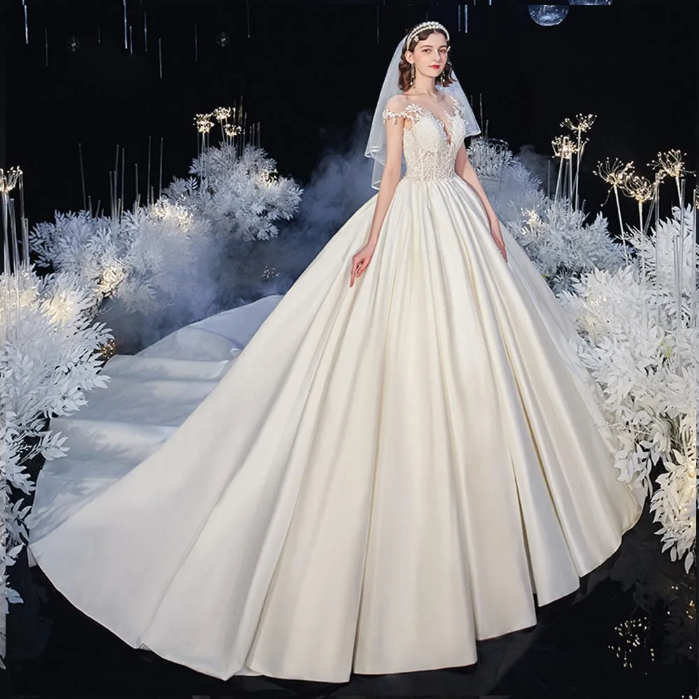 Beading Appliques Best France Satin Wedding Dresses