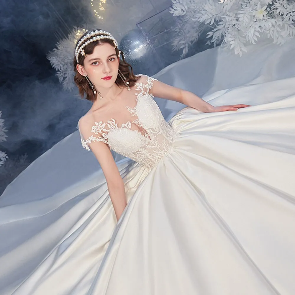 Beading Appliques Best France Satin Wedding Dresses