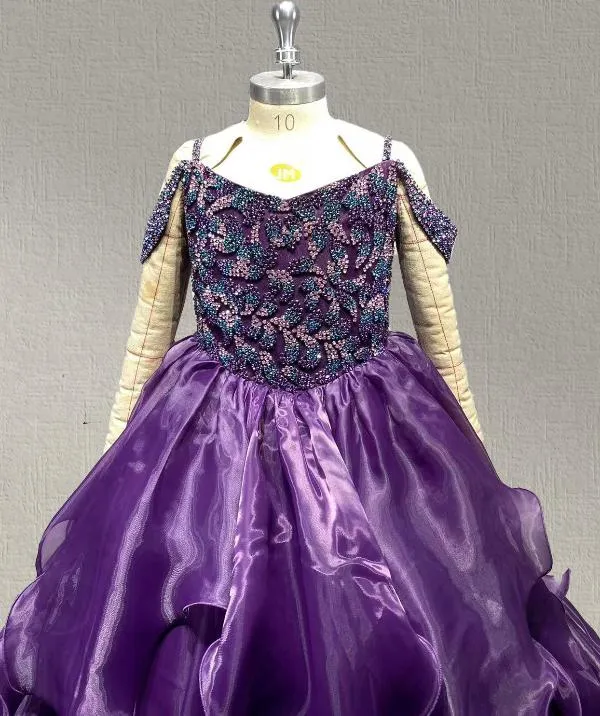 Beauty Purple Glitz Beaded Bodice Preteen Ball Gown