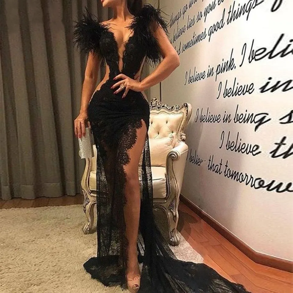 Black Mermaid Split Evening Dress