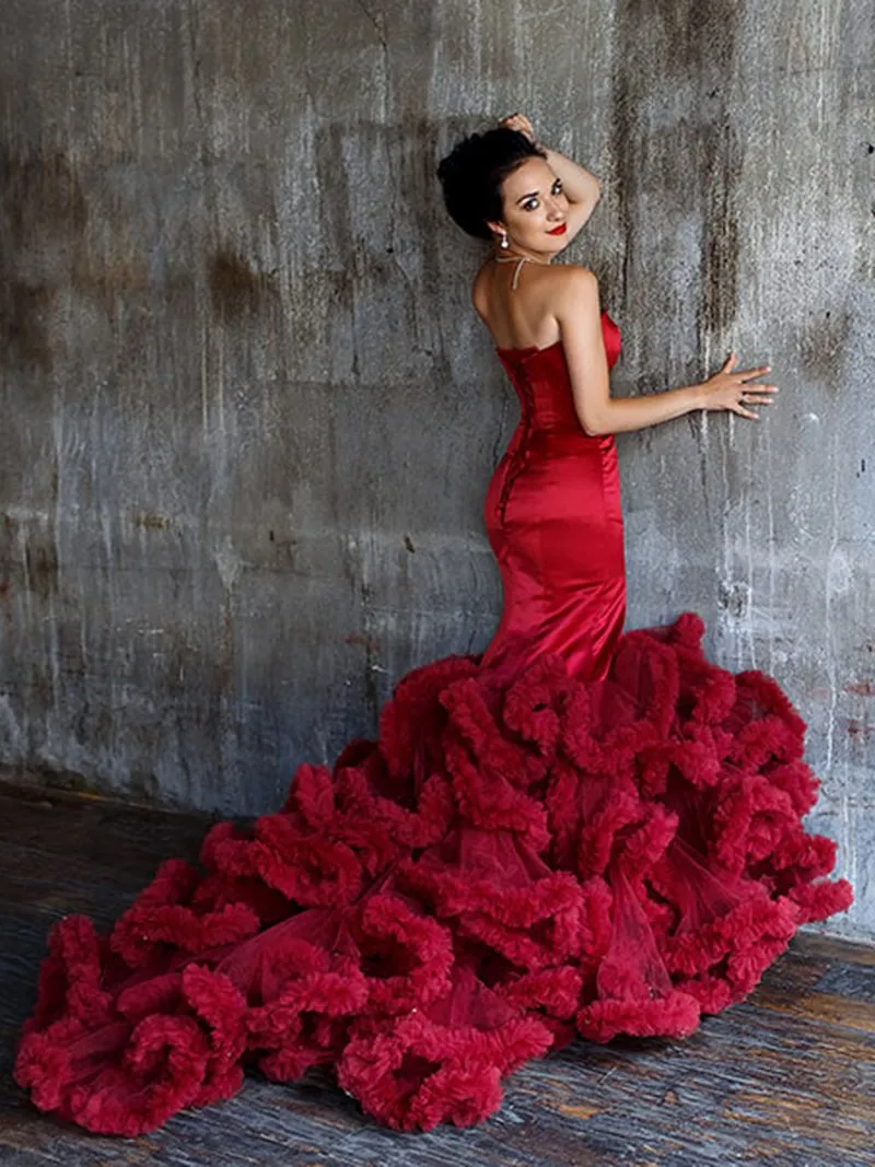 Burgundy Wedding Gowns Plus Size Mermaid Wedding Dress Bridal Gown Photoshoot Dress