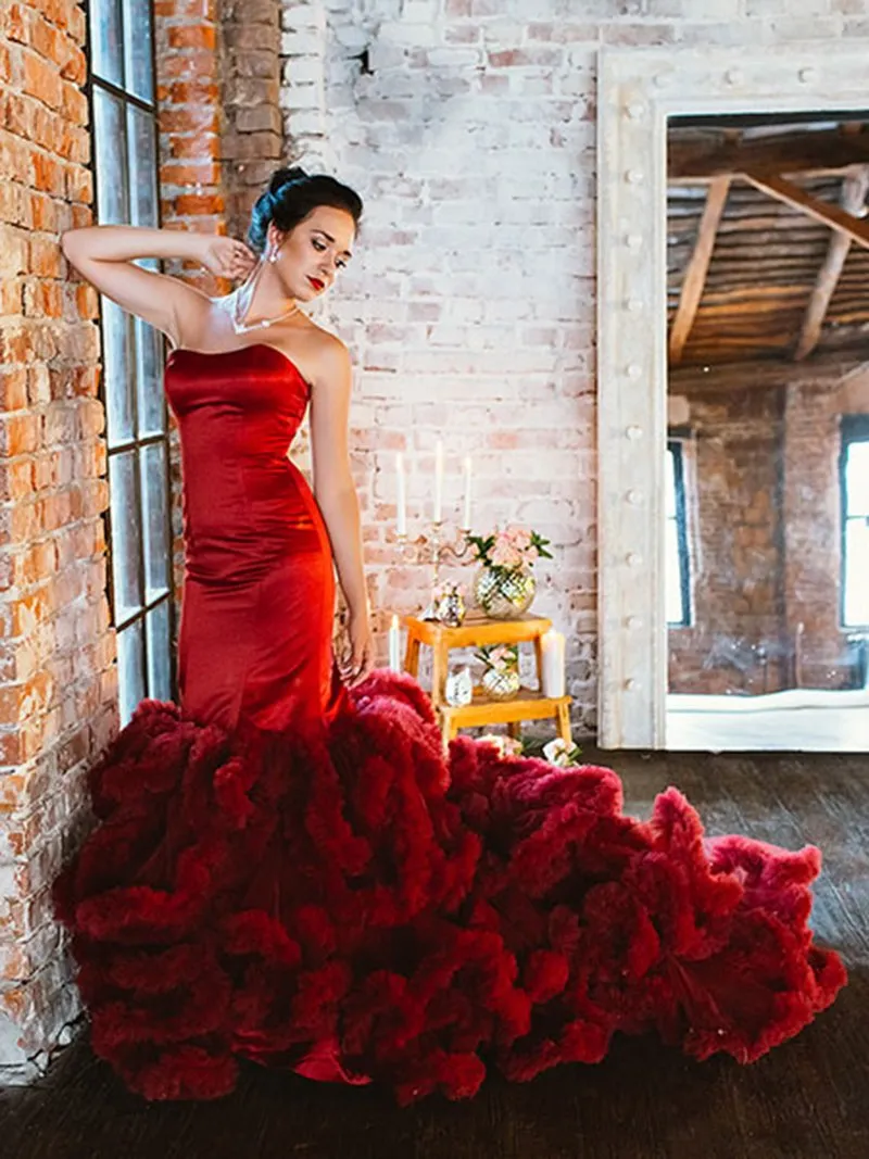 Burgundy Wedding Gowns Plus Size Mermaid Wedding Dress Bridal Gown Photoshoot Dress
