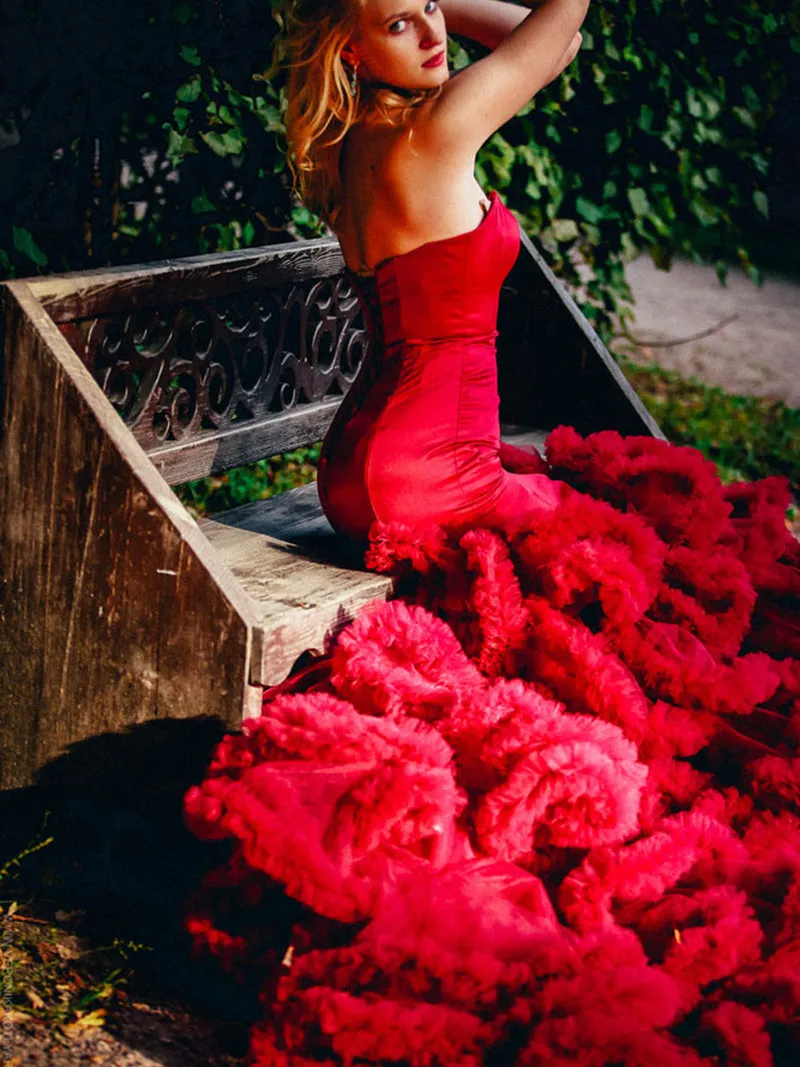 Burgundy Wedding Gowns Plus Size Mermaid Wedding Dress Bridal Gown Photoshoot Dress