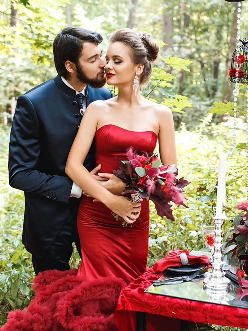 Burgundy Wedding Gowns Plus Size Mermaid Wedding Dress Bridal Gown Photoshoot Dress