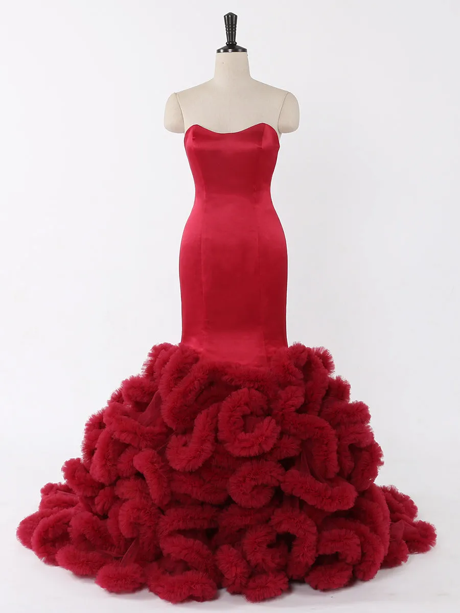 Burgundy Wedding Gowns Plus Size Mermaid Wedding Dress Bridal Gown Photoshoot Dress