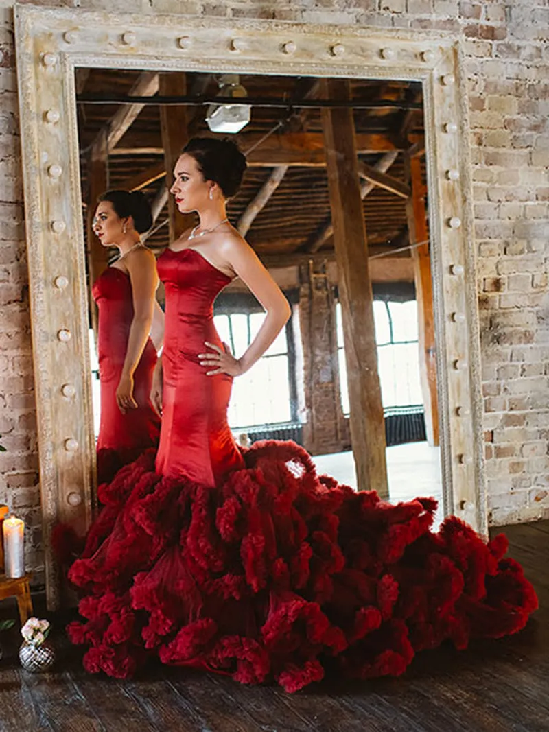 Burgundy Wedding Gowns Plus Size Mermaid Wedding Dress Bridal Gown Photoshoot Dress