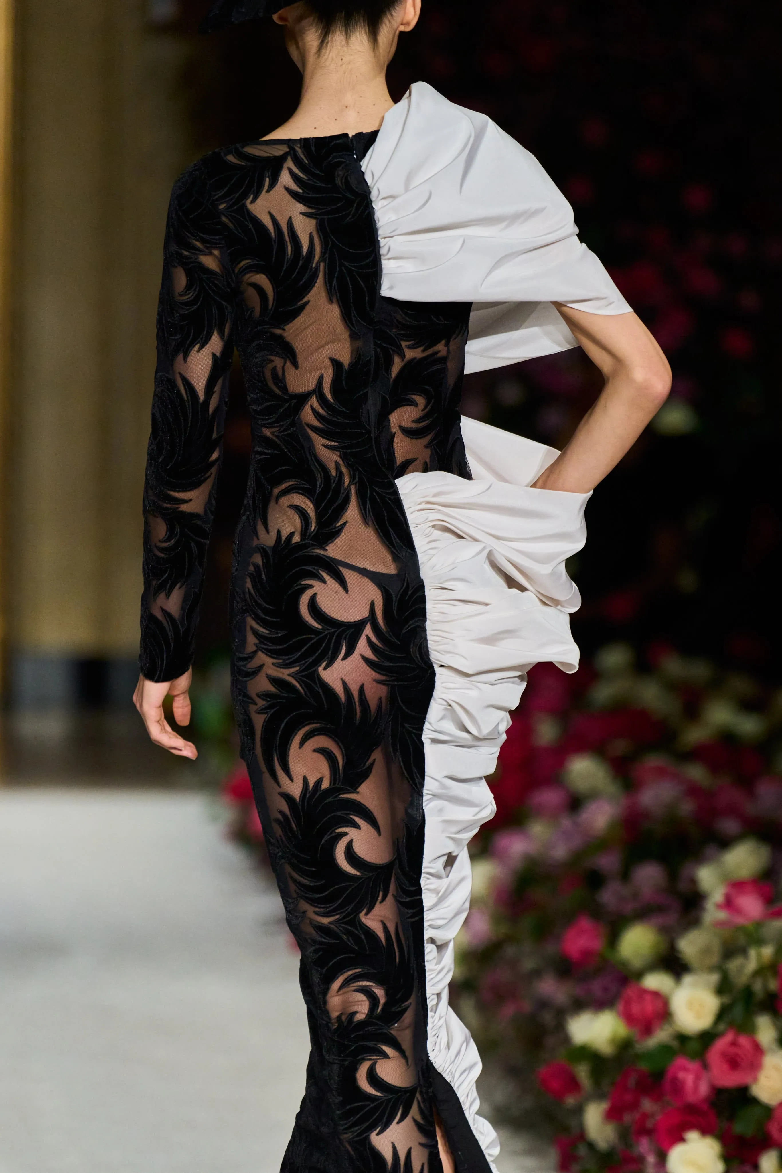 Burnout Velvet Gown with Draped Silk Faille Panel