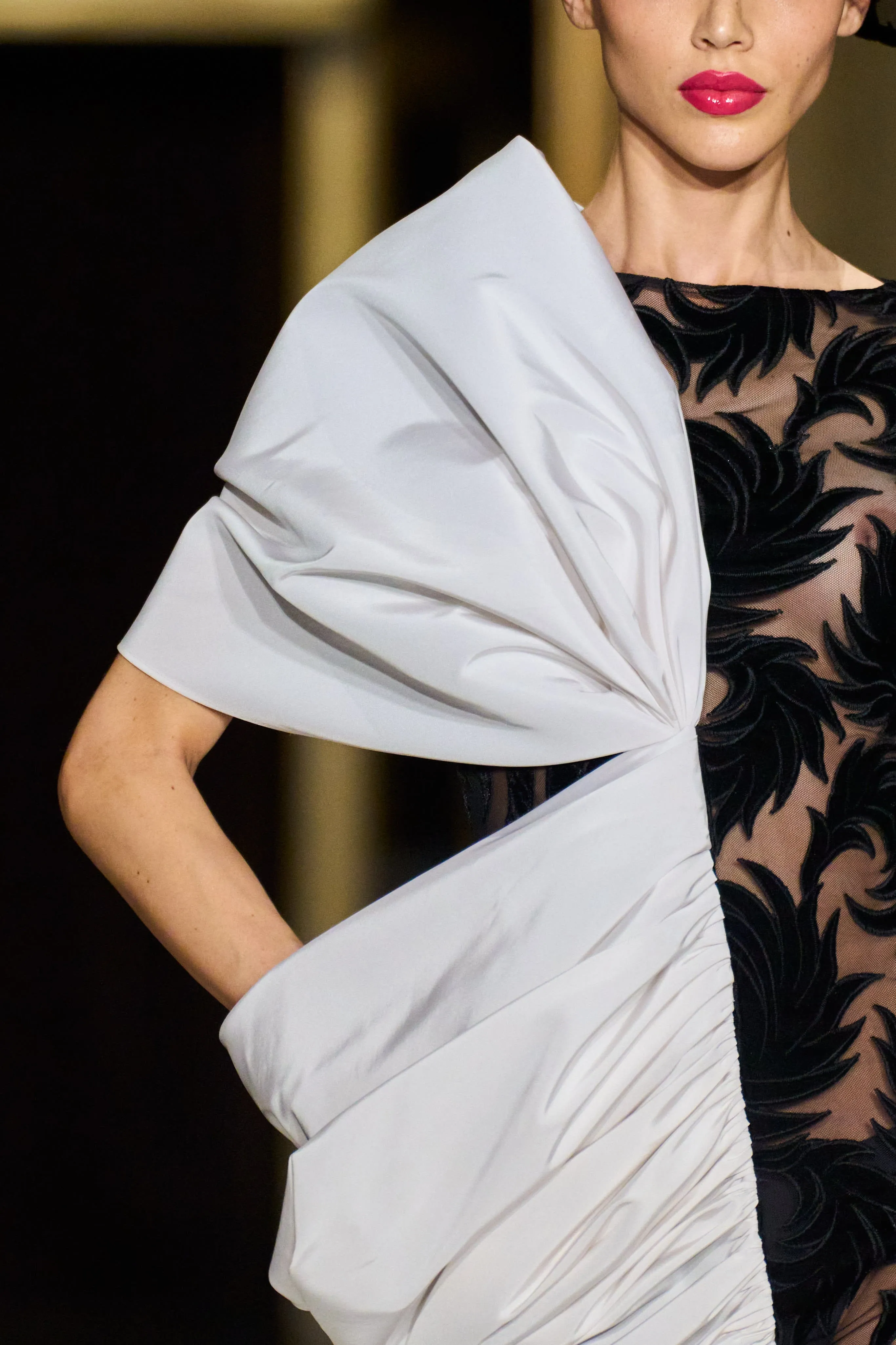 Burnout Velvet Gown with Draped Silk Faille Panel