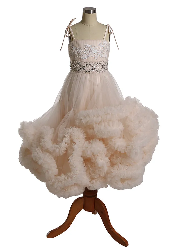 Cloud Little Flower Girls Dresses for Weddings Party Frocks Sexy Children Embroidery Kids Birthday Gowns