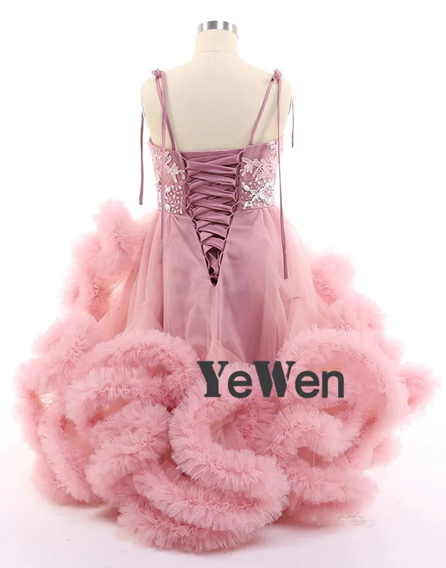 Cloud Little Flower Girls Dresses for Weddings Party Frocks Sexy Children Embroidery Kids Birthday Gowns