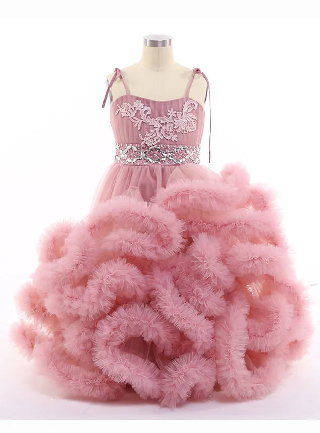 Cloud Little Flower Girls Dresses for Weddings Party Frocks Sexy Children Embroidery Kids Birthday Gowns