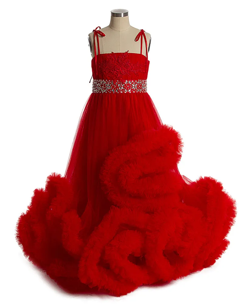 Cloud Little Flower Girls Dresses for Weddings Party Frocks Sexy Children Embroidery Kids Birthday Gowns