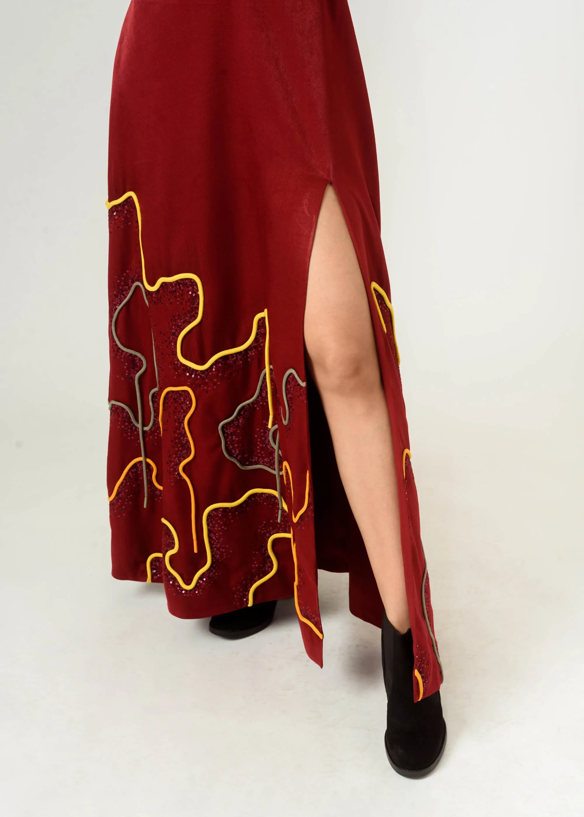Deep red embroidered gown