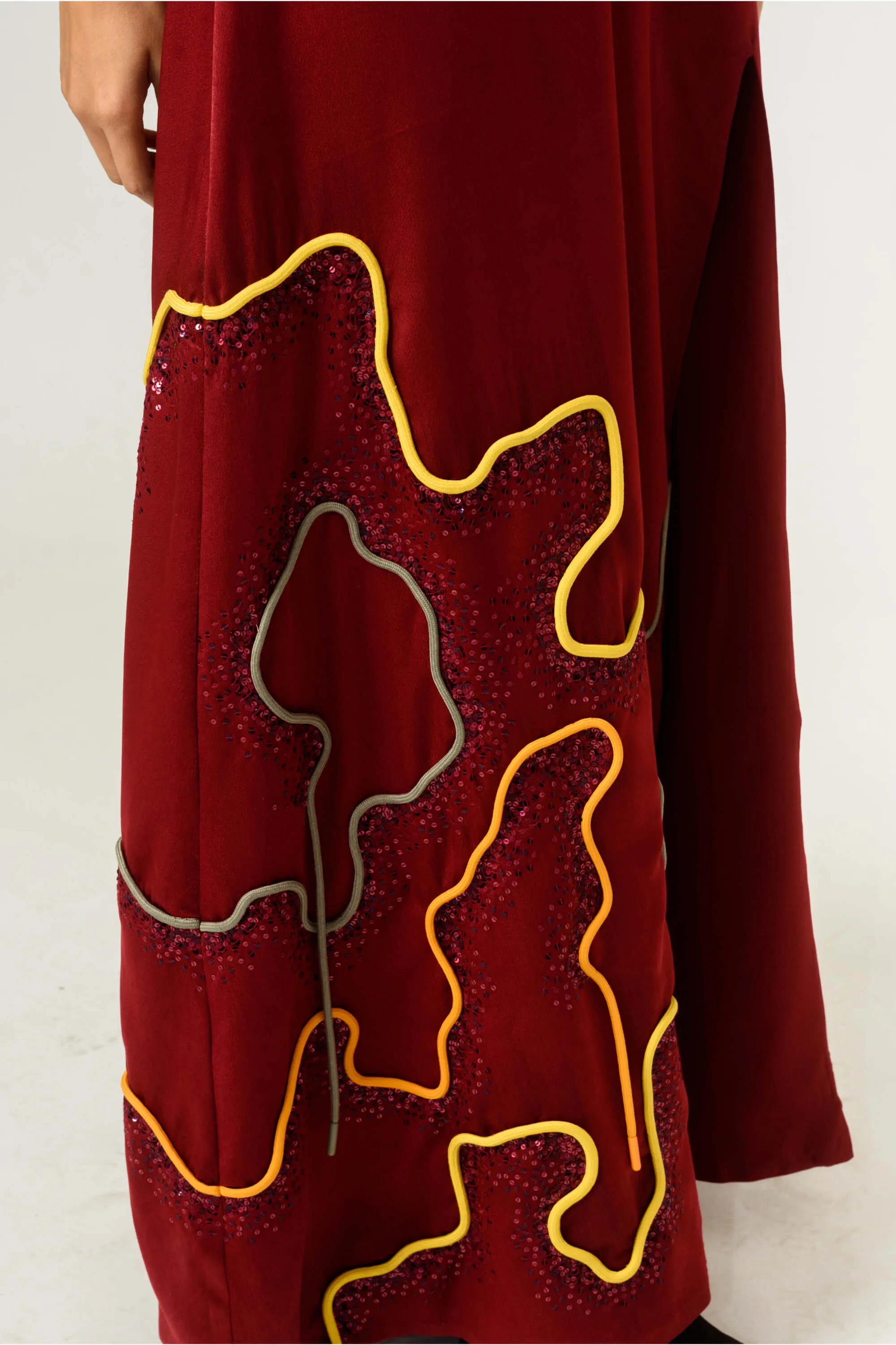 Deep red embroidered gown