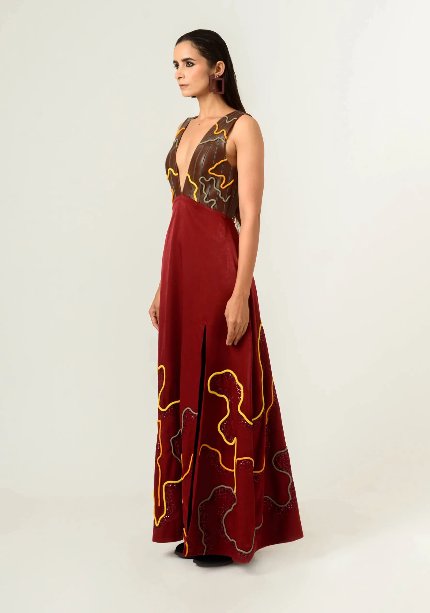 Deep red embroidered gown