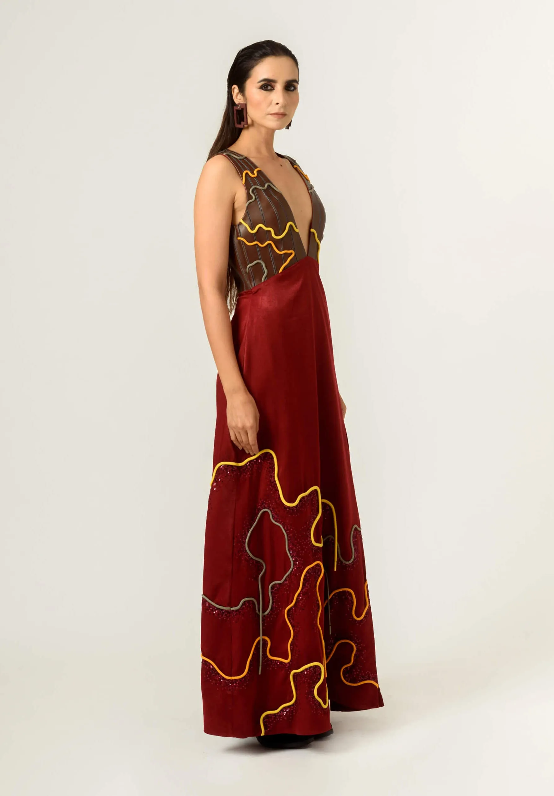Deep red embroidered gown
