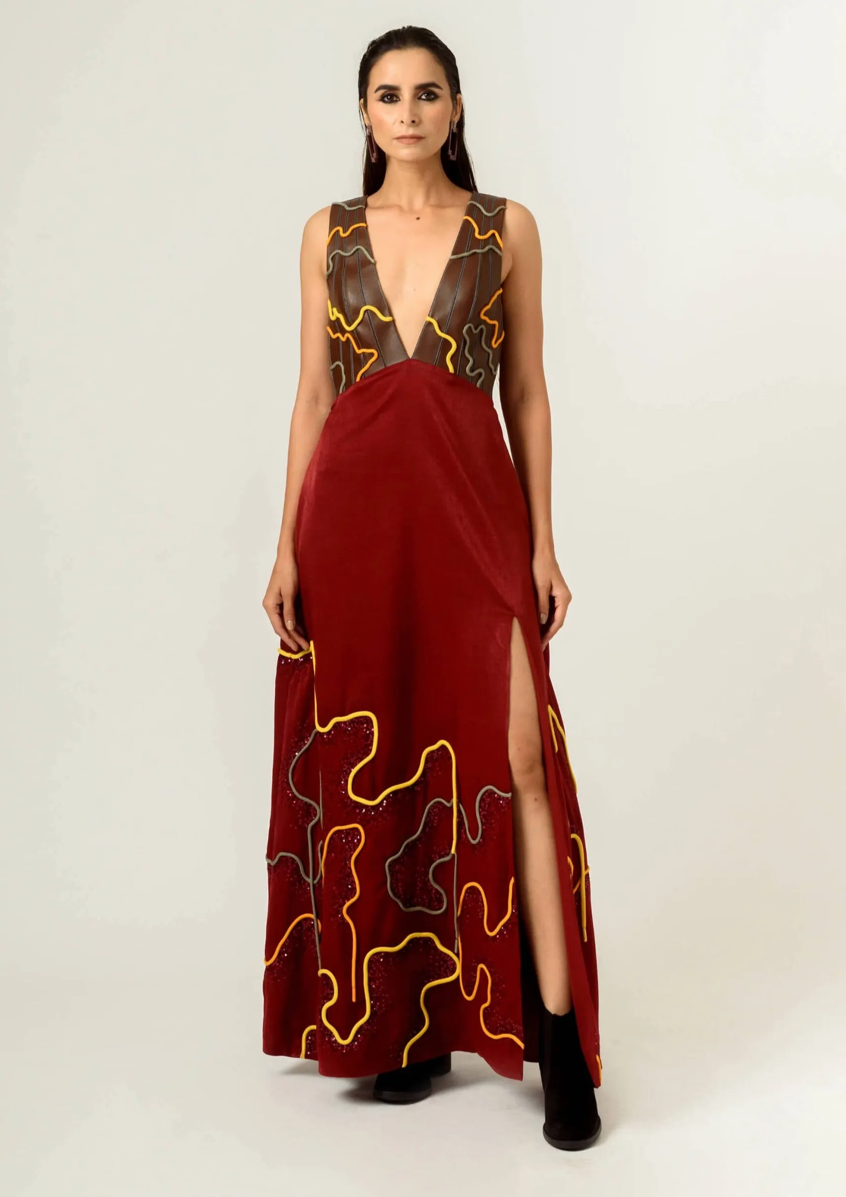 Deep red embroidered gown
