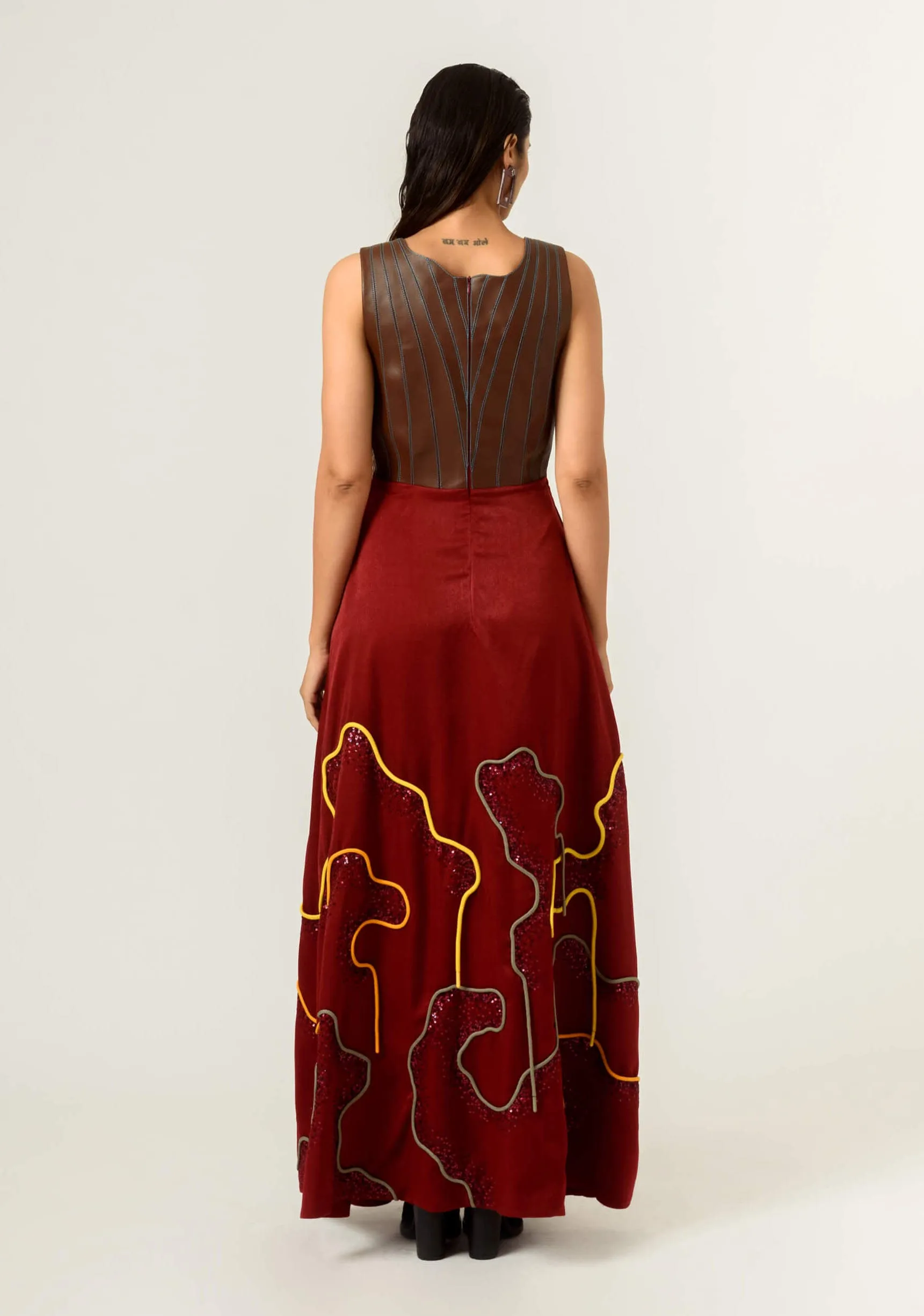 Deep red embroidered gown