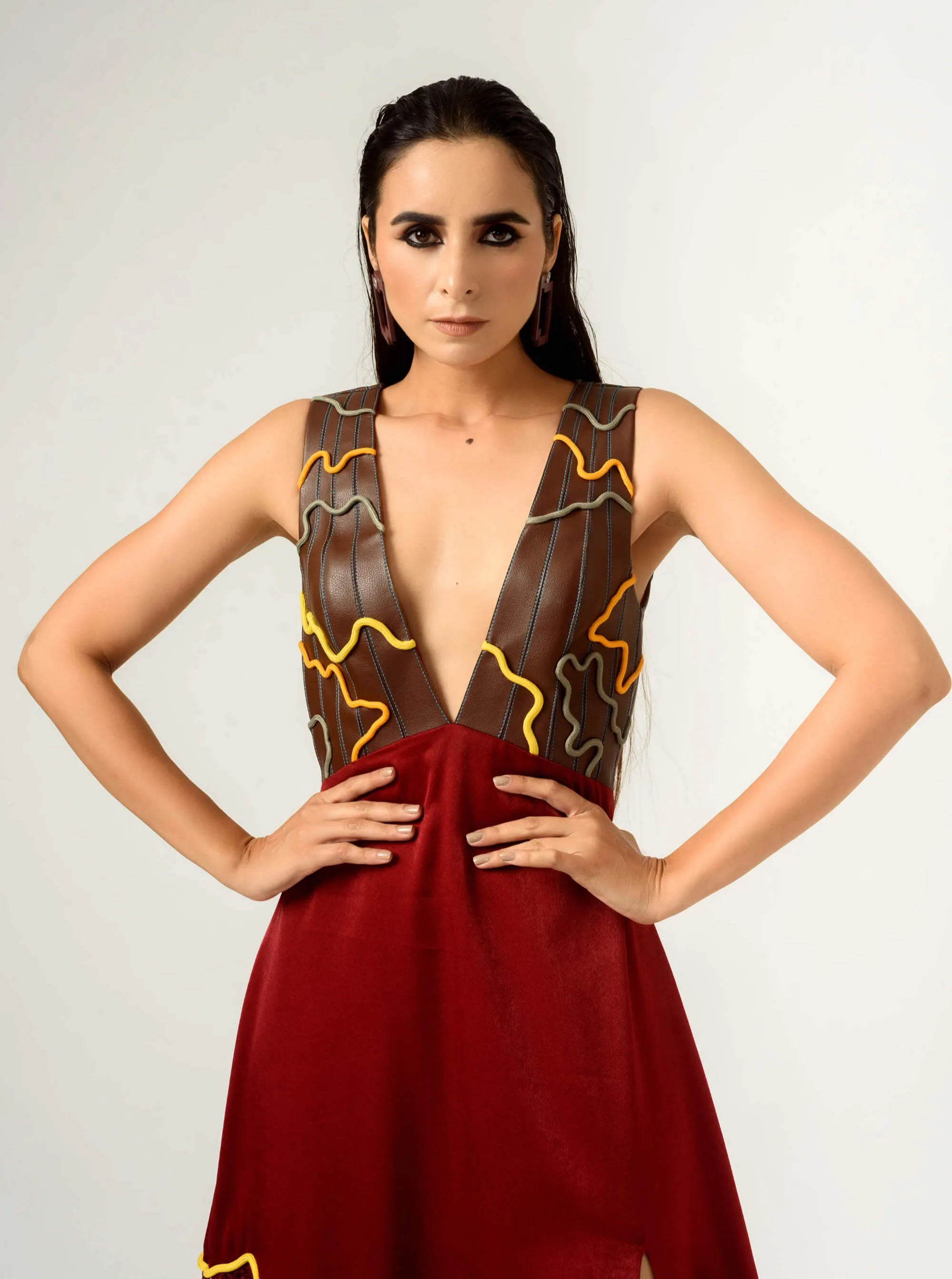 Deep red embroidered gown