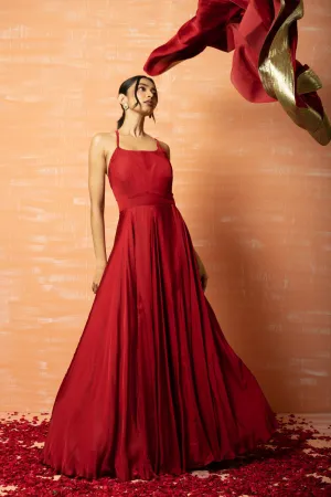 Deep Red Modal Gown With Dupatta