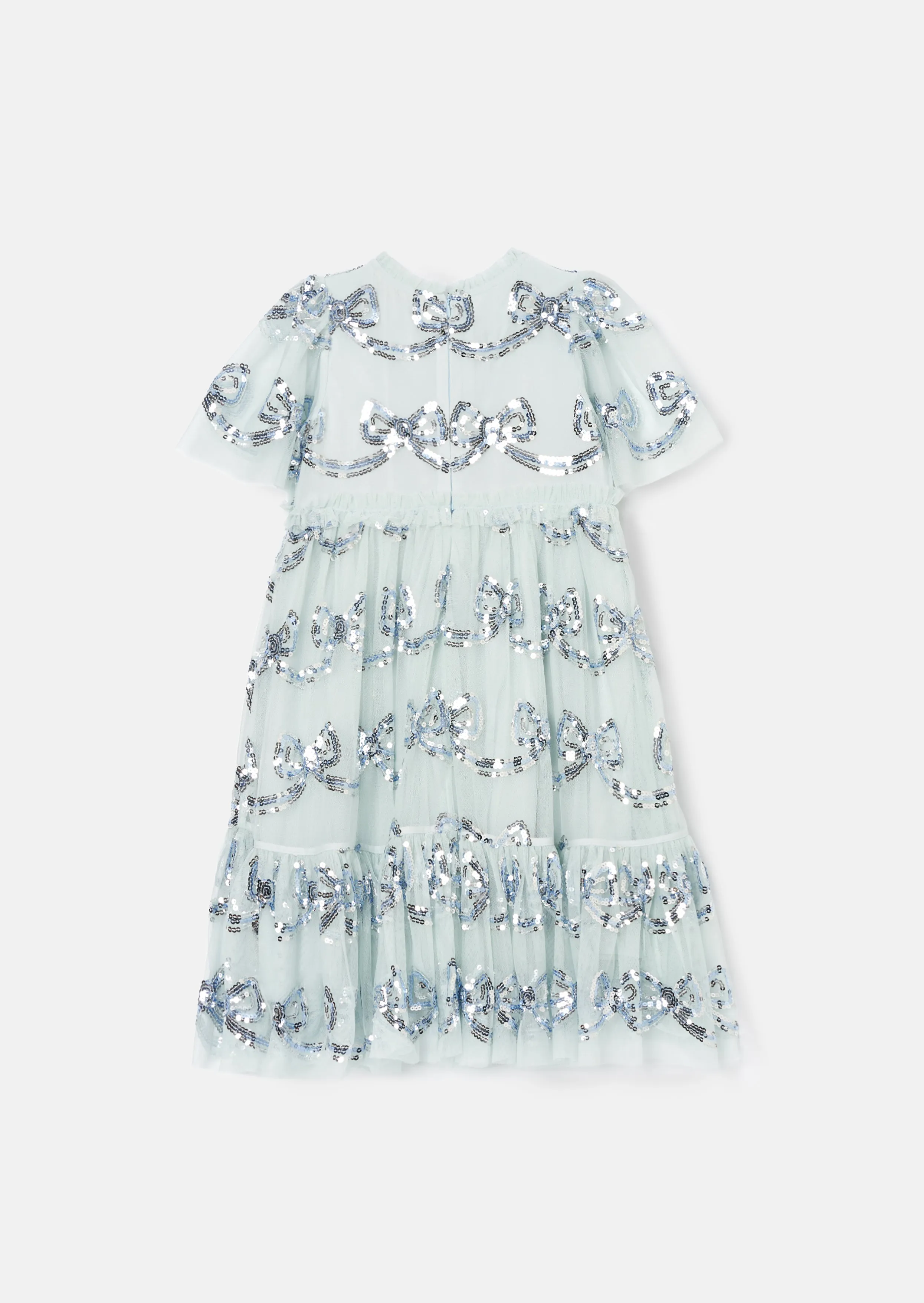 Delta Blue Sequin Bow Mesh Dress