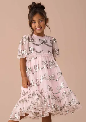 Delta Pink Sequin Bow Dress