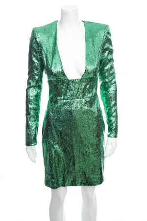 Dundas Green Sequin Open Back Long Sleeve Dress SZ 40