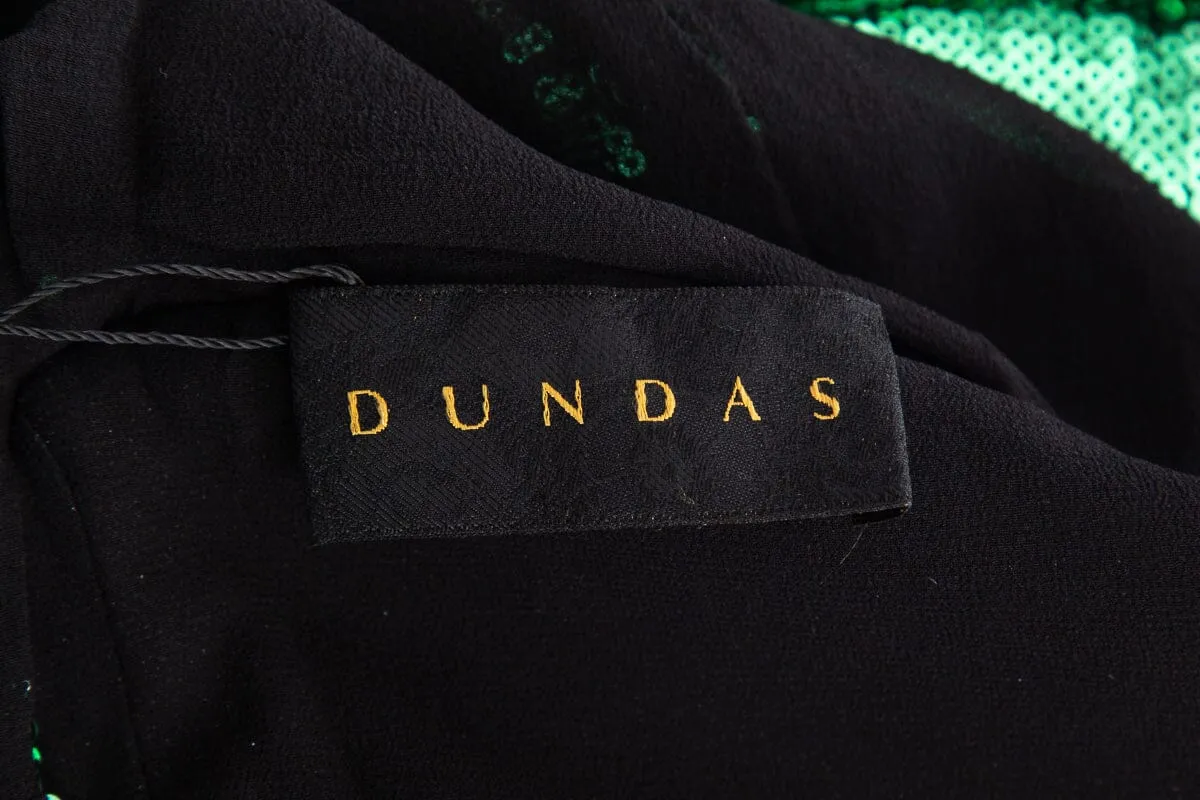 Dundas Green Sequin Open Back Long Sleeve Dress SZ 40