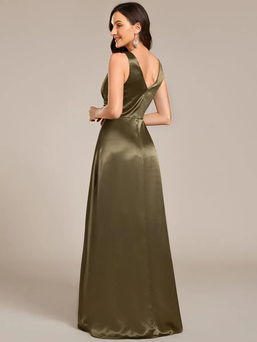 Heidi Satin Olive Green Wedding dress with pockets