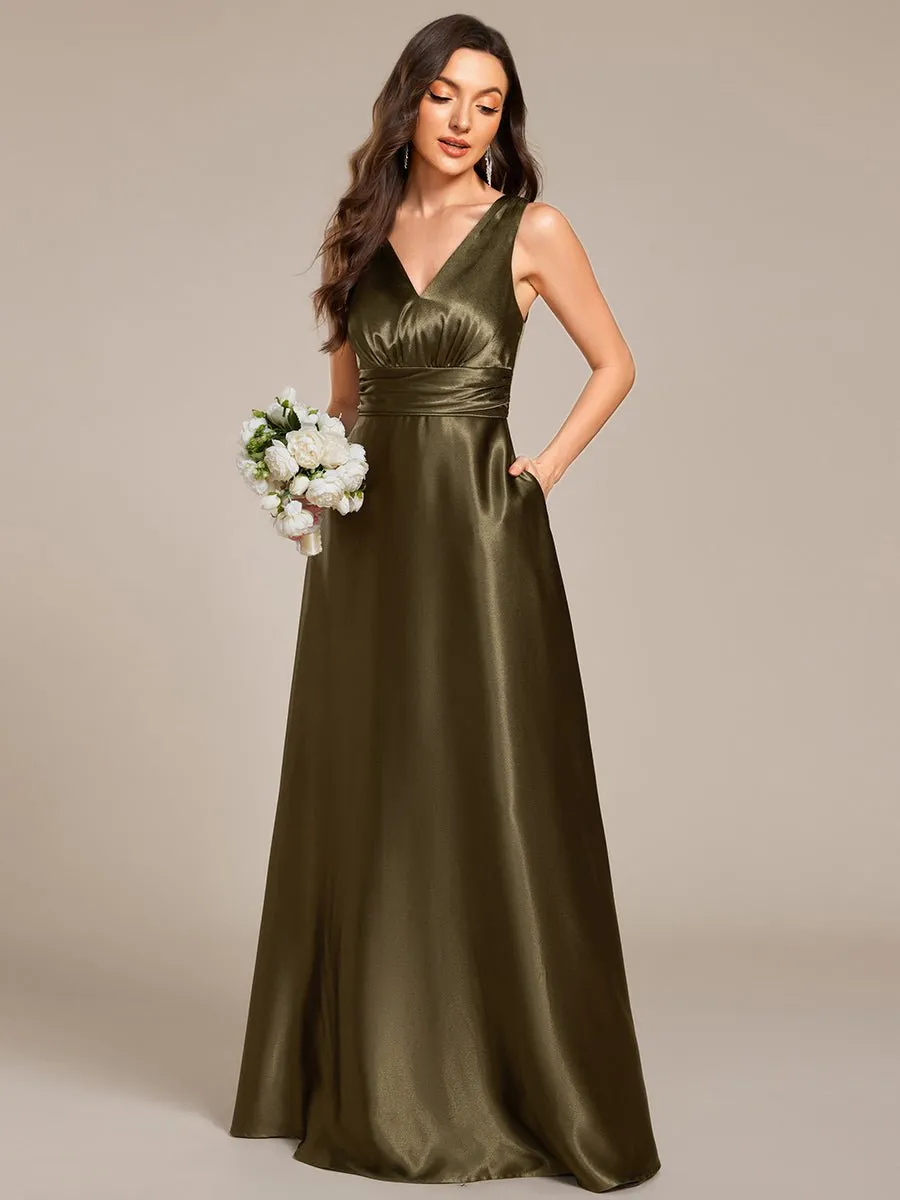 Heidi Satin Olive Green Wedding dress with pockets