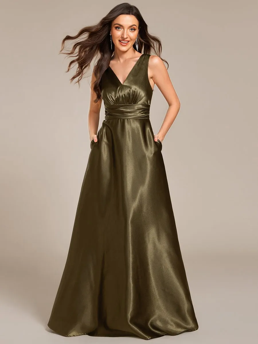 Heidi Satin Olive Green Wedding dress with pockets