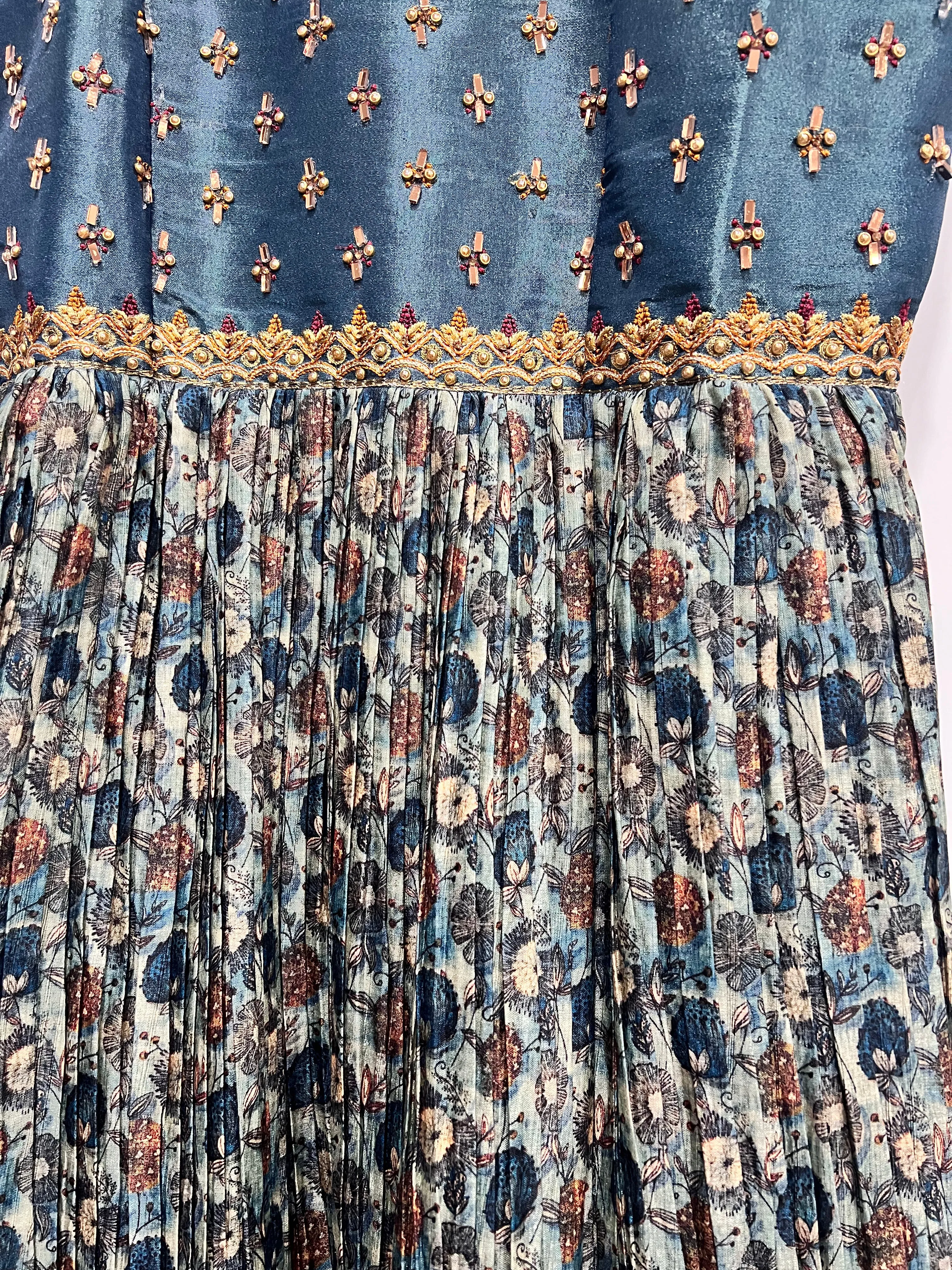 Kalamkari Printed Crushed Silk Long Gown