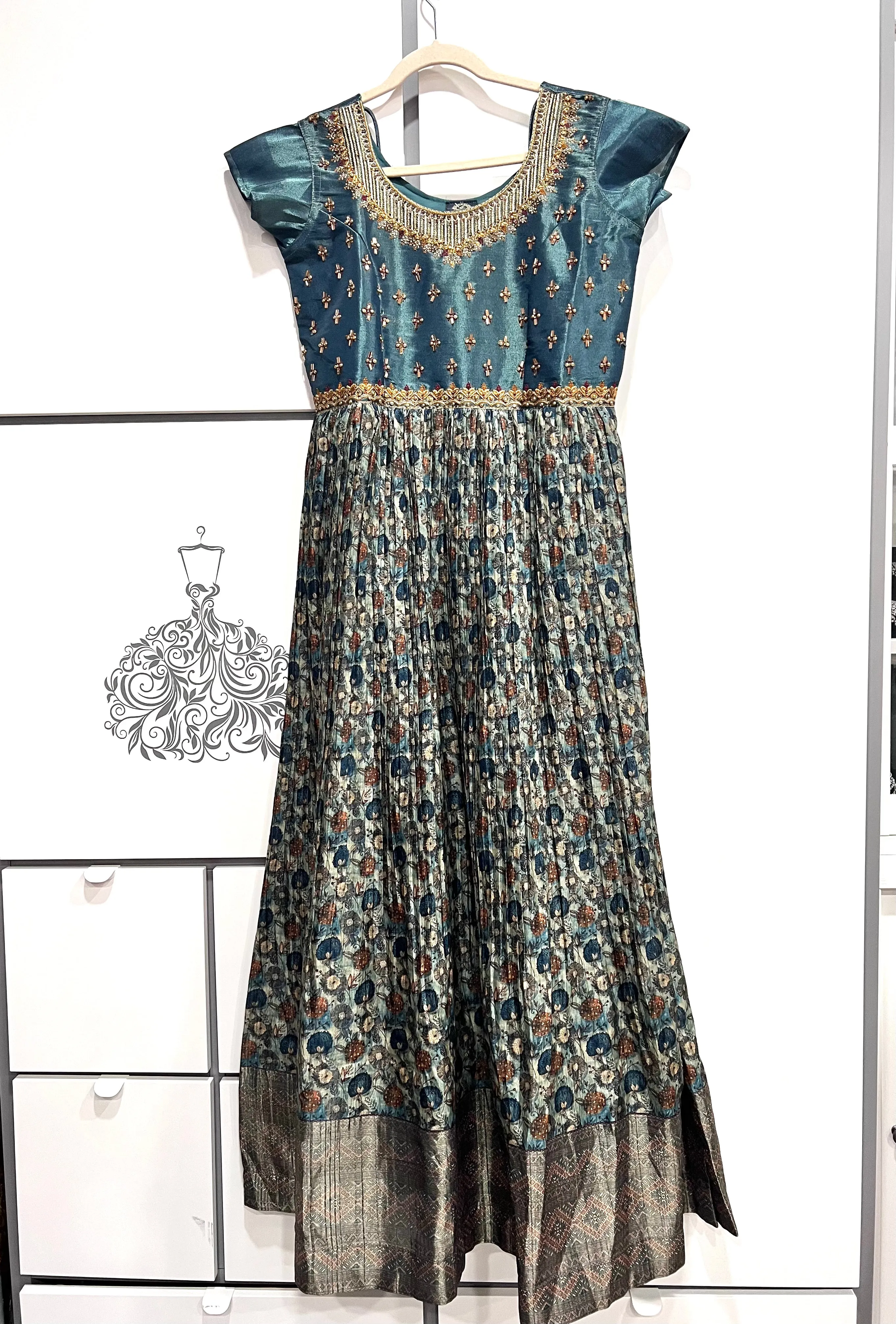 Kalamkari Printed Crushed Silk Long Gown