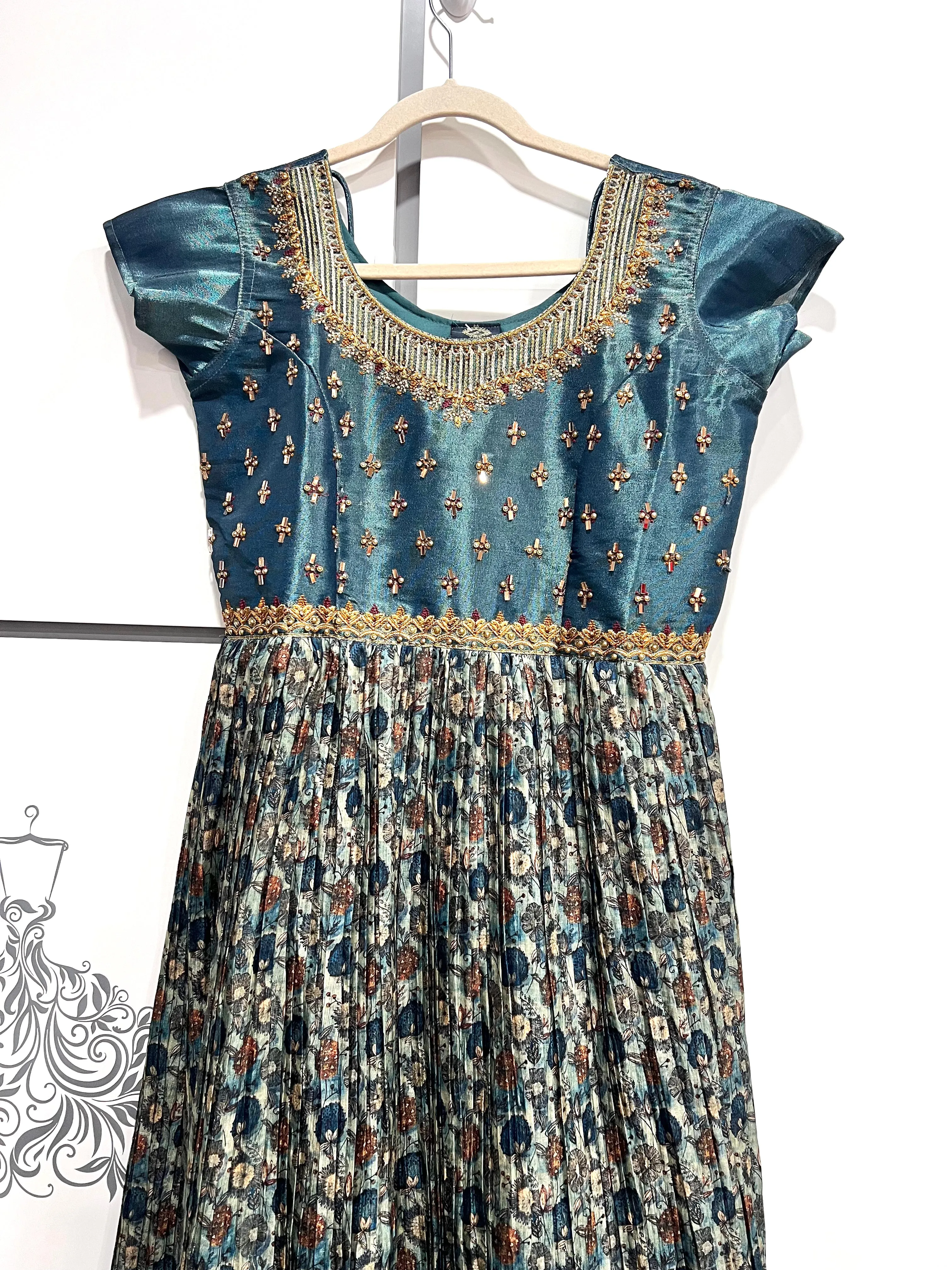 Kalamkari Printed Crushed Silk Long Gown