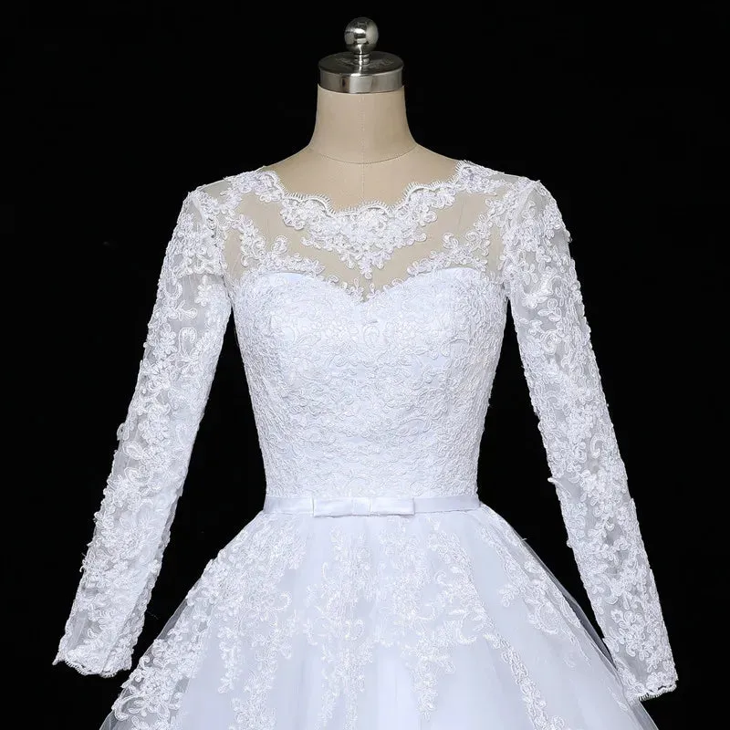 Long Sleeve Vestido De Noiva Lace Gowns Wedding Dress Train Customized Plus Size Bridal Tulle Mariage