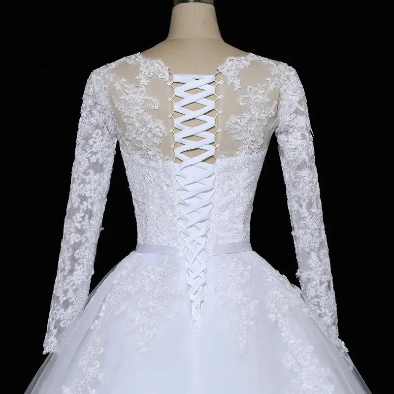 Long Sleeve Vestido De Noiva Lace Gowns Wedding Dress Train Customized Plus Size Bridal Tulle Mariage
