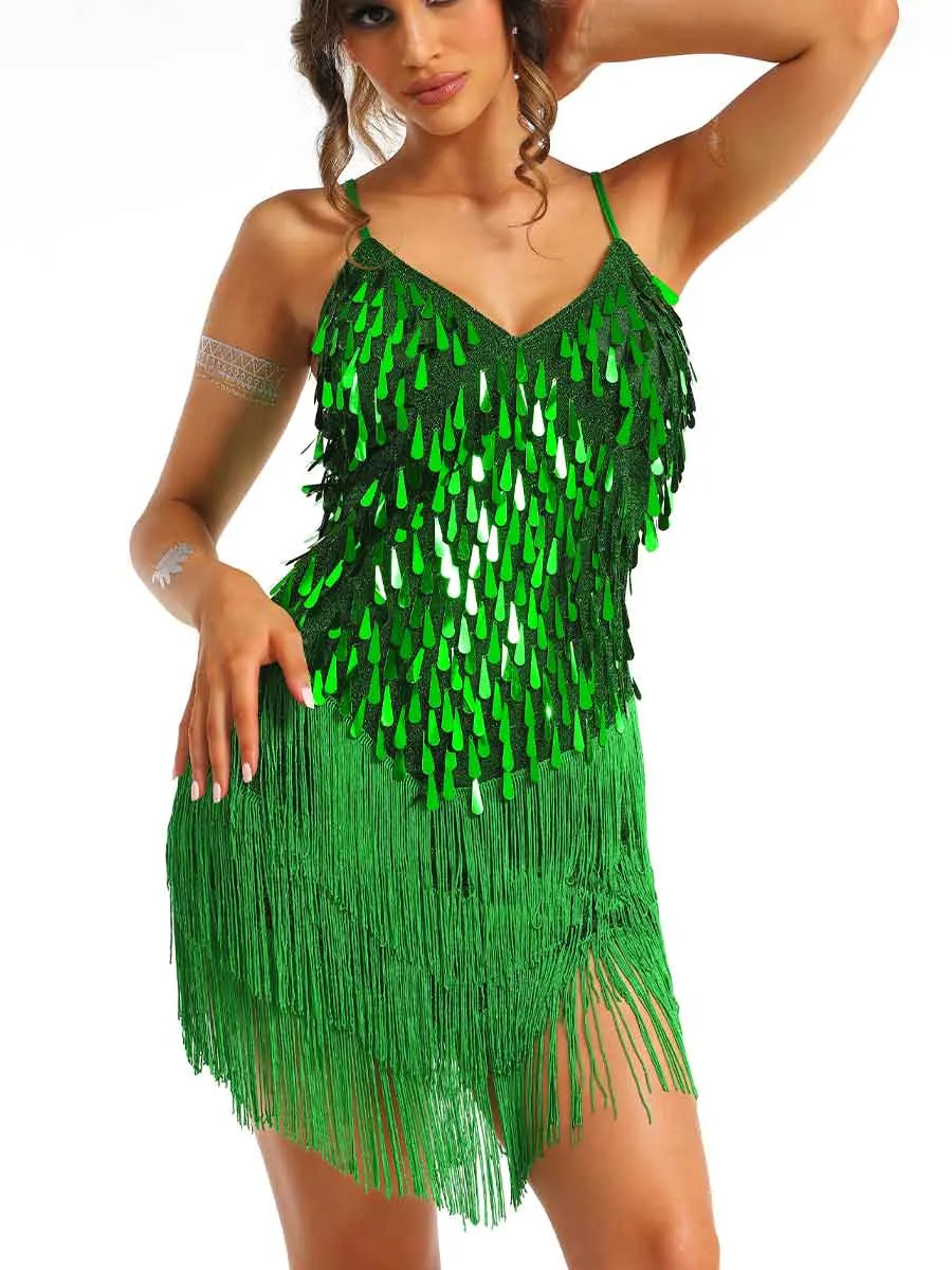 Mini Green Sequin Fringe Dress