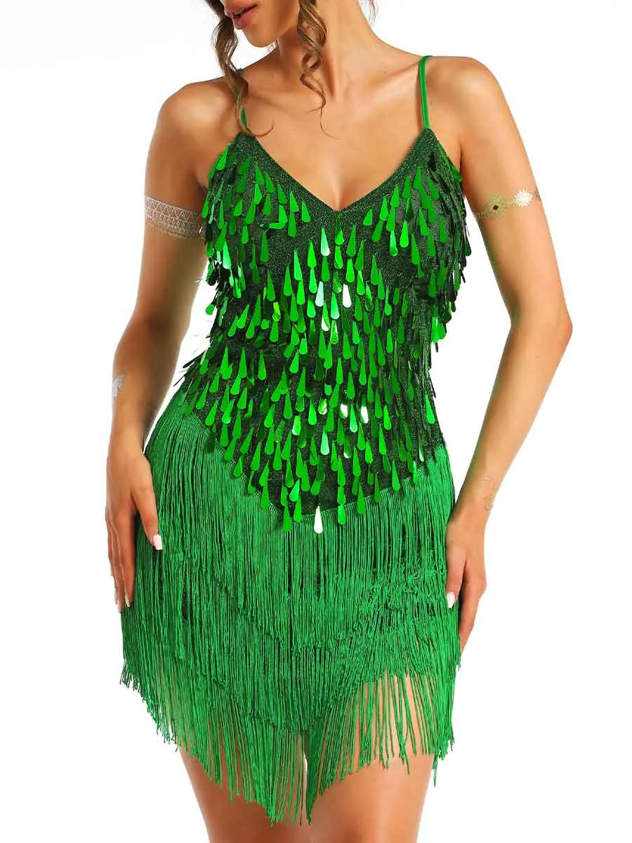 Mini Green Sequin Fringe Dress