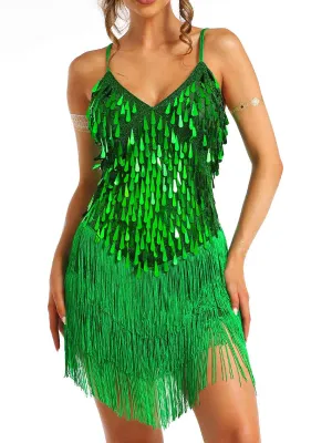 Mini Green Sequin Fringe Dress