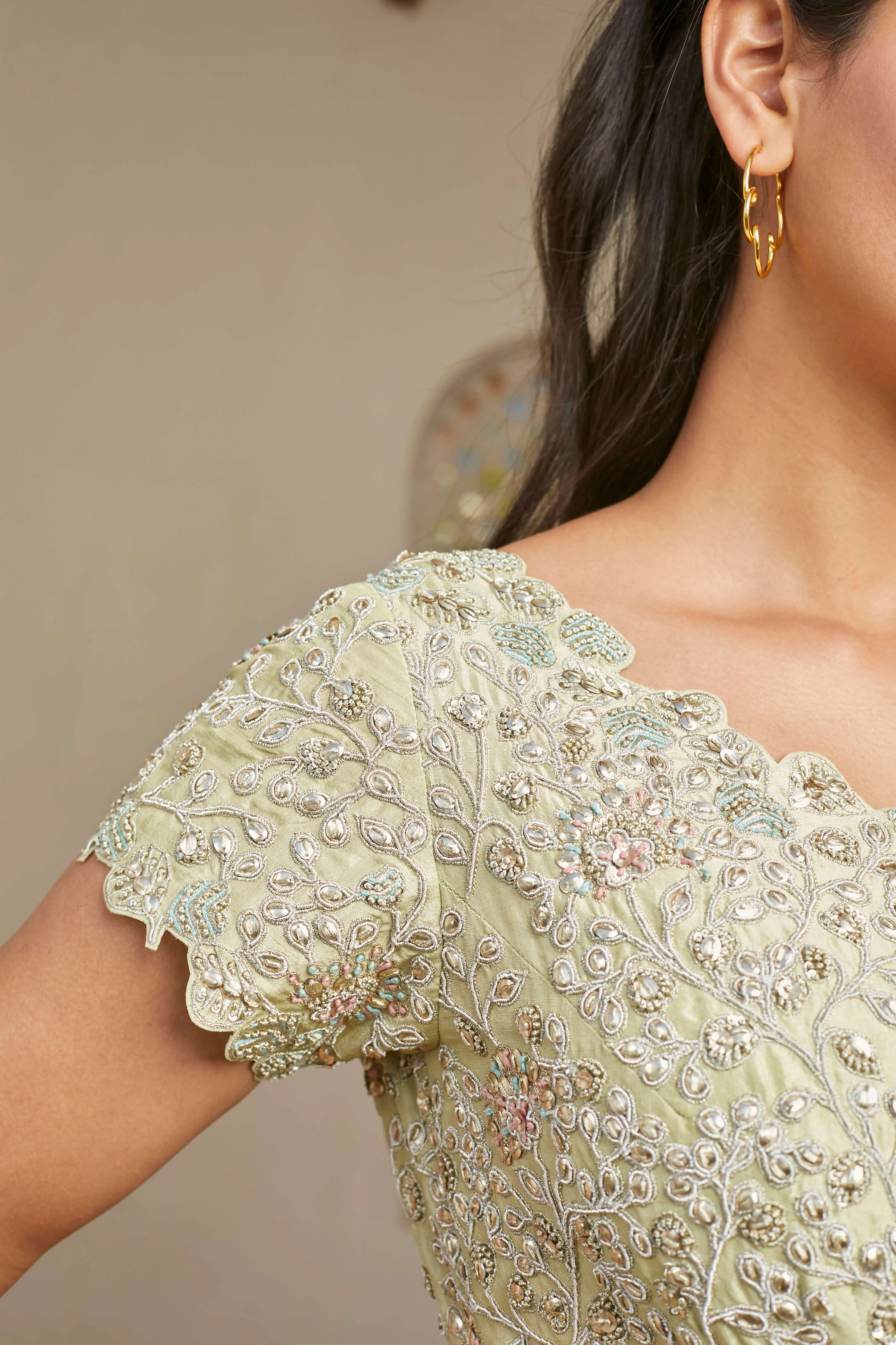 Mist Green Embroidered Gown