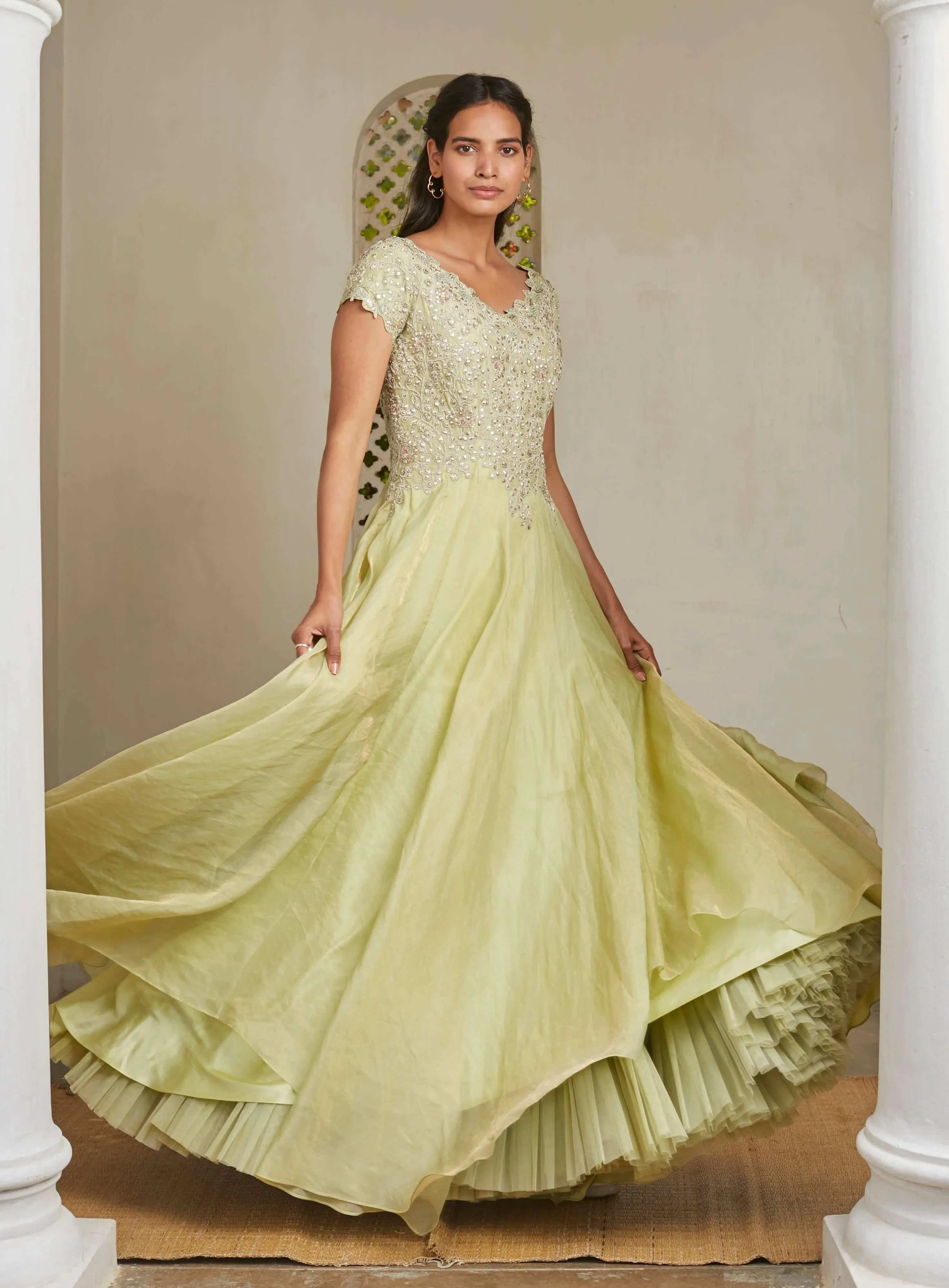 Mist Green Embroidered Gown