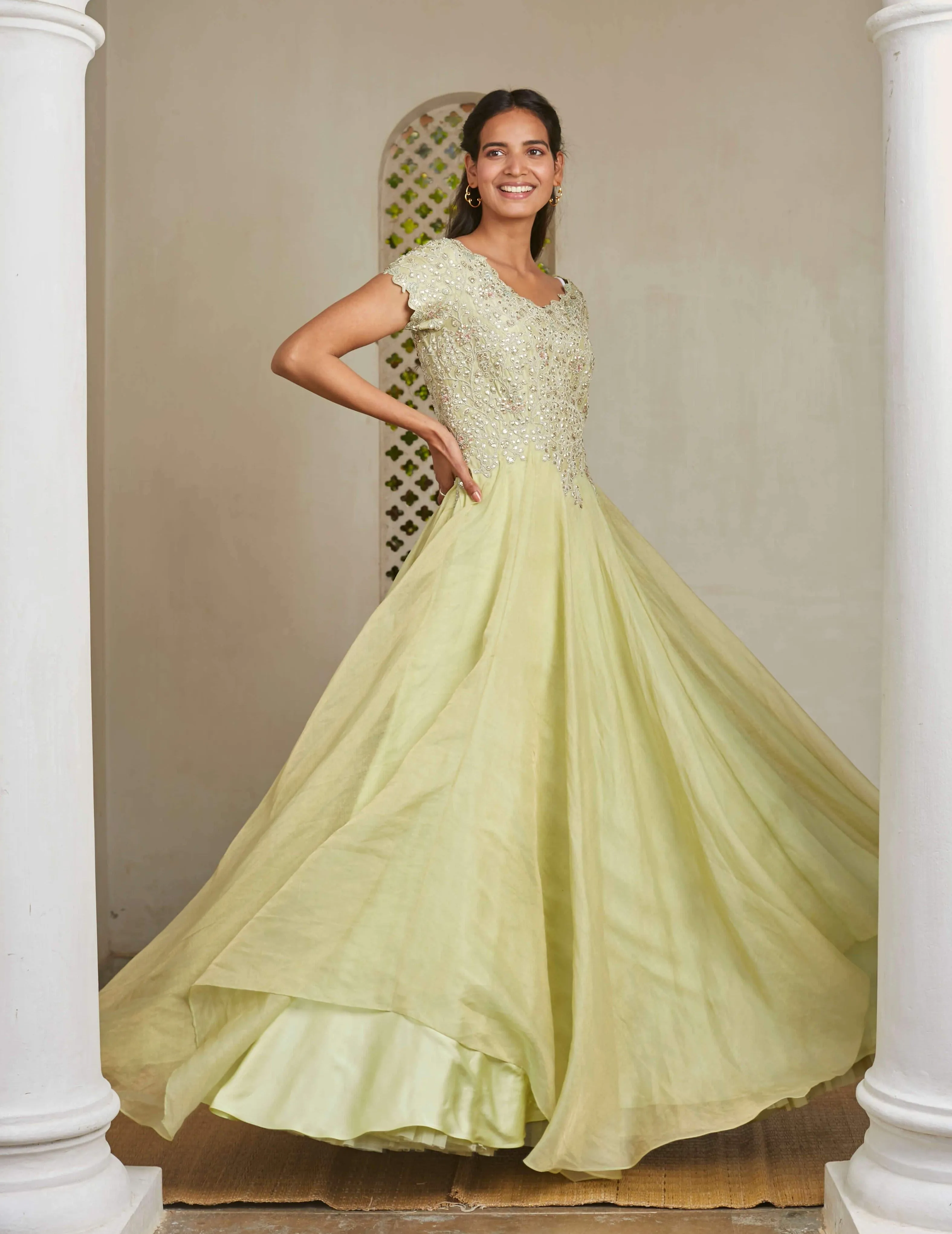 Mist Green Embroidered Gown